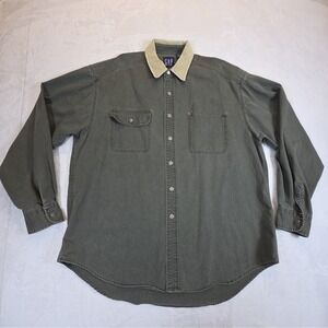 Vintage GAP Utility Long Sleeve Mens XL Button Up Green Canvas Faded 90s Grunge
